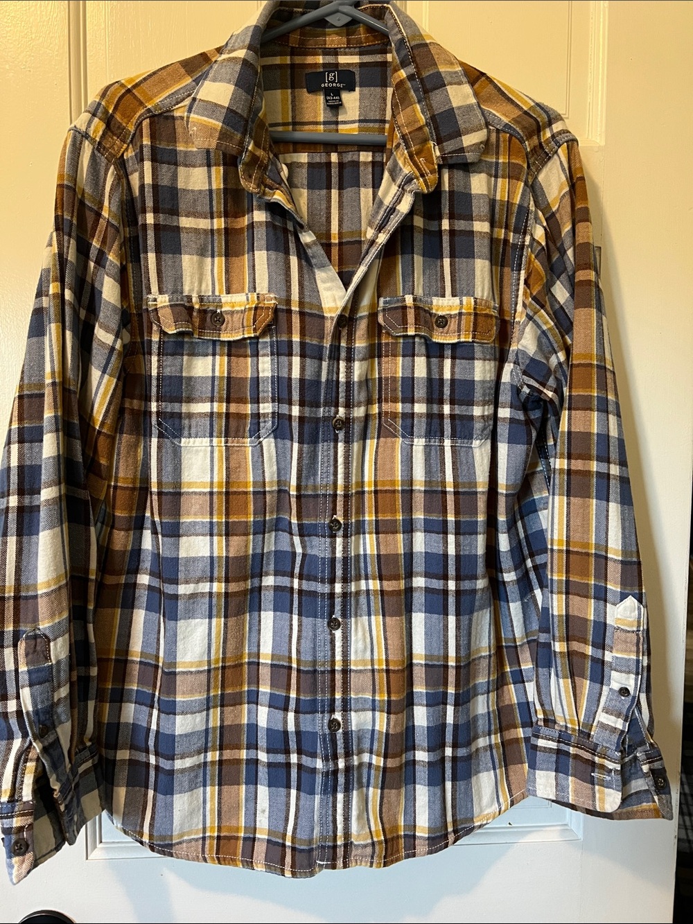 George Plaid Button-Down Shirt in Mustard, Navy & Cream
